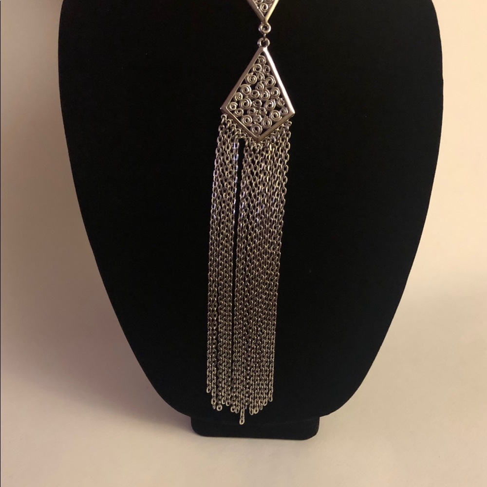 Very Unique Long Silver Toned Statement Necklace